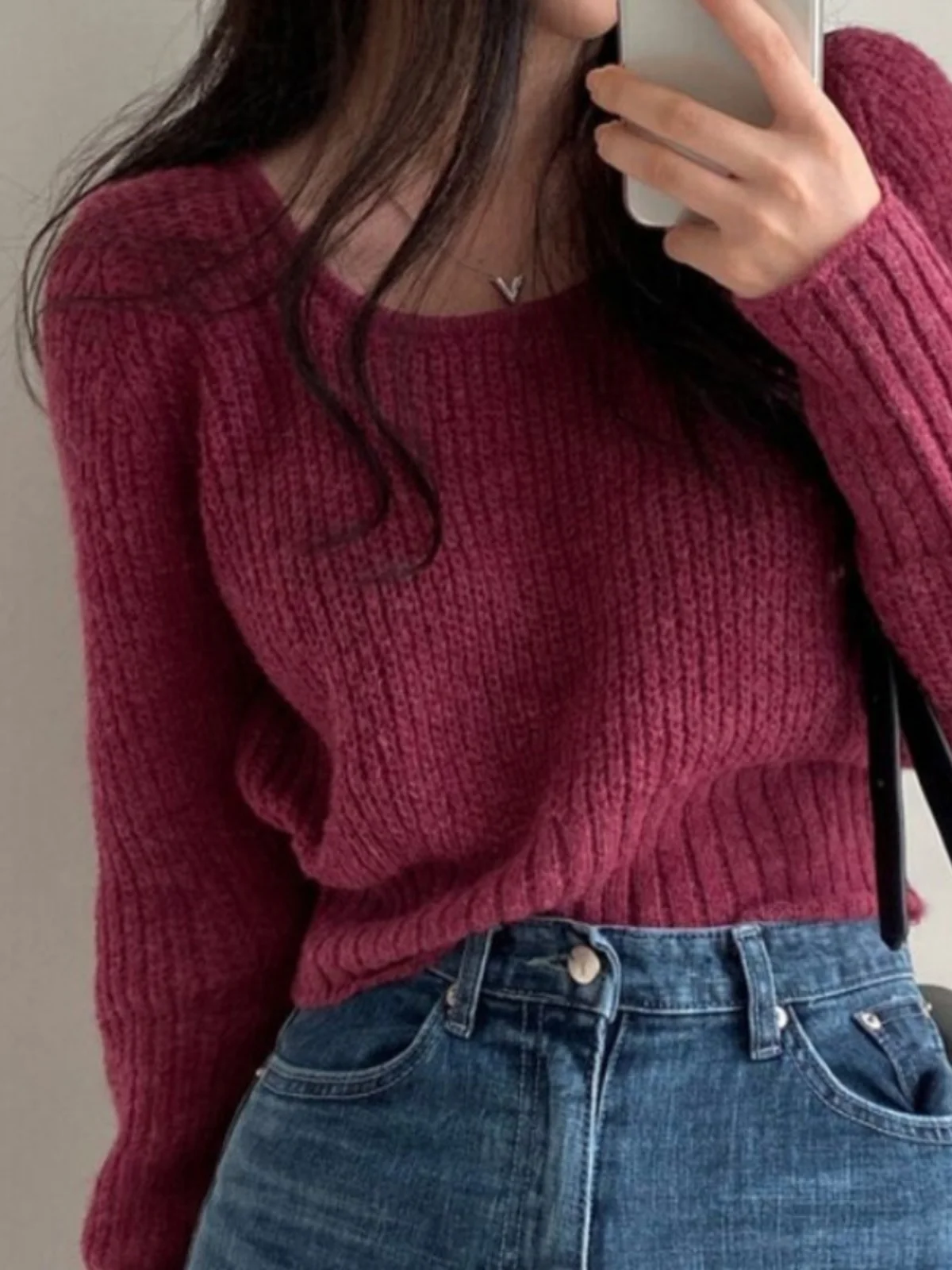 

Slimming Knitwear Retro Square Collar Waist-Cinching Sweater Faionable Women's Autumn Winter Faion Commute Sle Blend Fa...