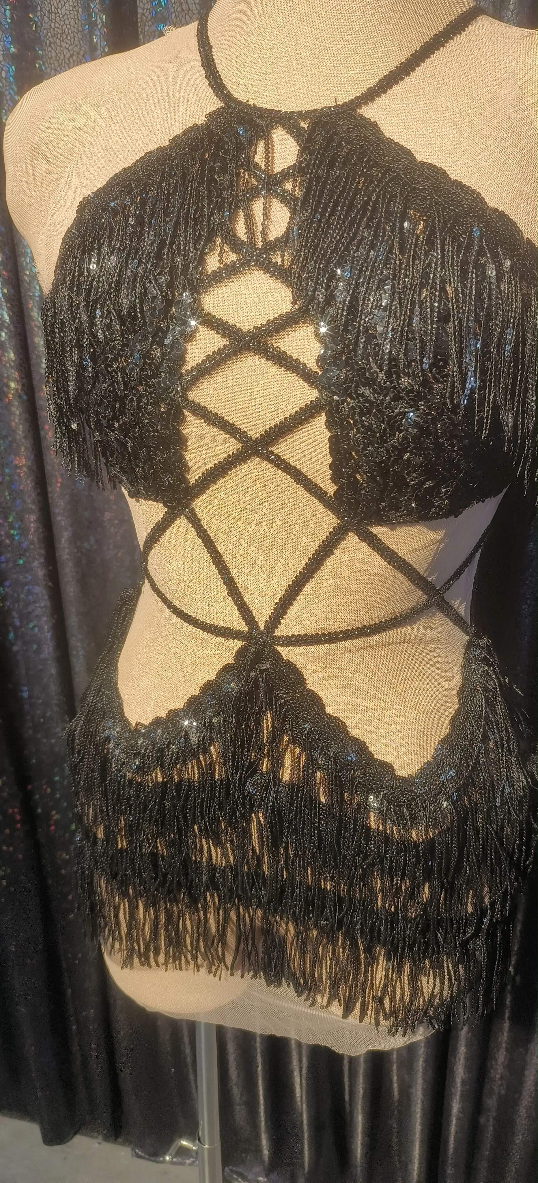 

Sexy Black Sequins Tassels Embroidery Mesh Dress DS Singer Dance Show Women Costume Birthday Prom Evening Dress Transparent