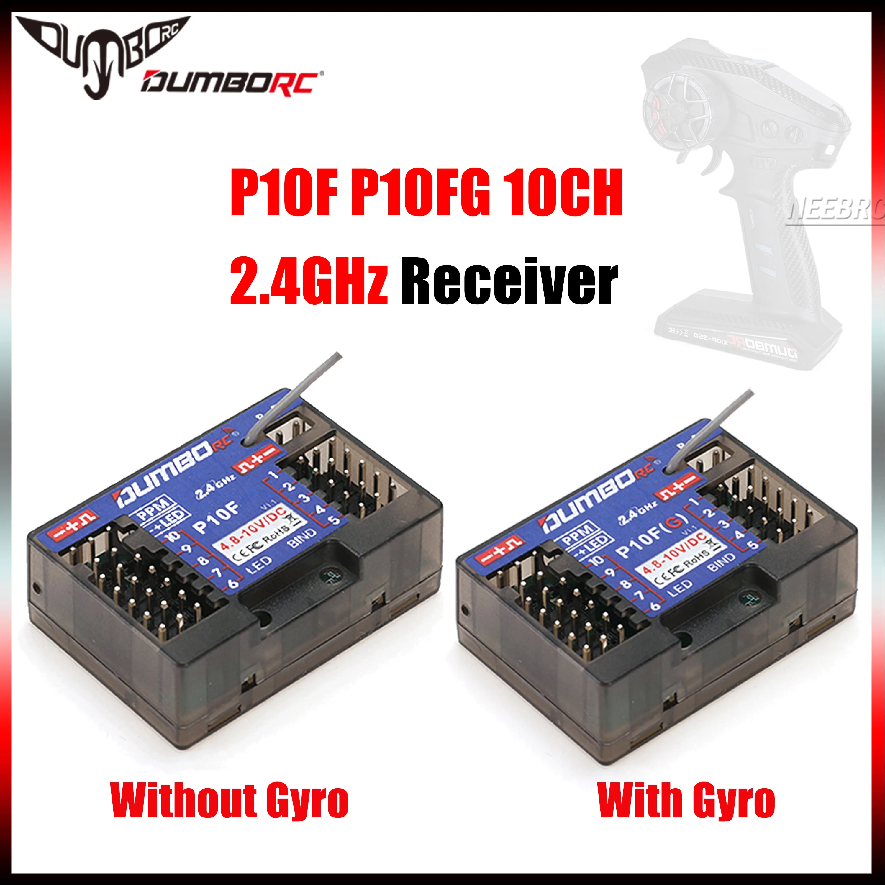 DUMBORC P10F P10FG 10CH 2,4G Gyro Empfänger Spannung Rückkehr 4,8-10V für DDF-350 Sender Fernbedienung RC Auto Boot Tank Modell
