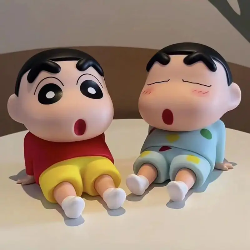 Anime Kawaii Crayon Shin-Chan Doll Model With Light Luminous Desktop Ornaments Phone Holder Toys Cute Cartoon Girl Birthday Gift