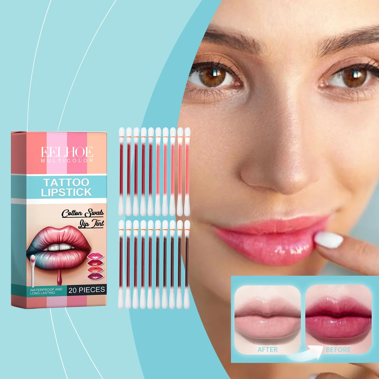 Portátil impermeável algodão swab lip gloss líquido batom set, hidratante, antiaderente copo, de longa duração, tatuagem, maquiagem