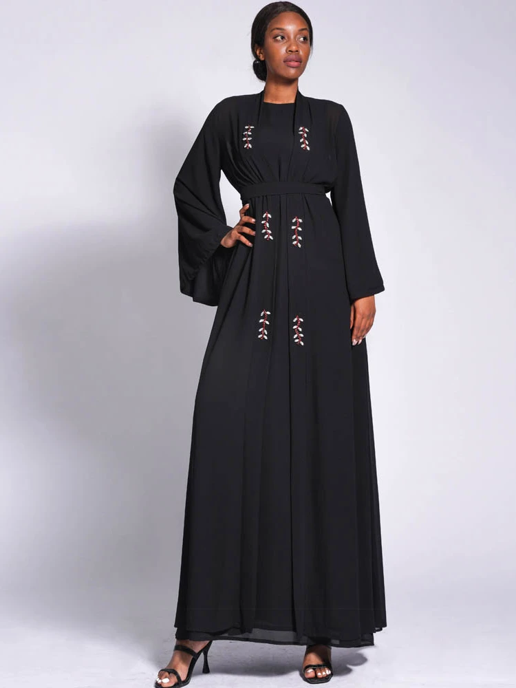 Imagem -06 - Abaya Muçulmano para Mulheres Chiffon Abayas Vestidos Internos Quimono Cardigan Robe Outwear para Eid Caftan Marroquino Caftan Conjunto de Peças