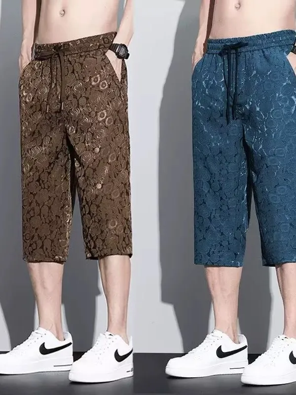 

Men's Sporty Ice Silk Casual Loose Fit Thin Seven-Foot Pants Breathable Summer Outerwear Straight Leg Comfortable Polyester
