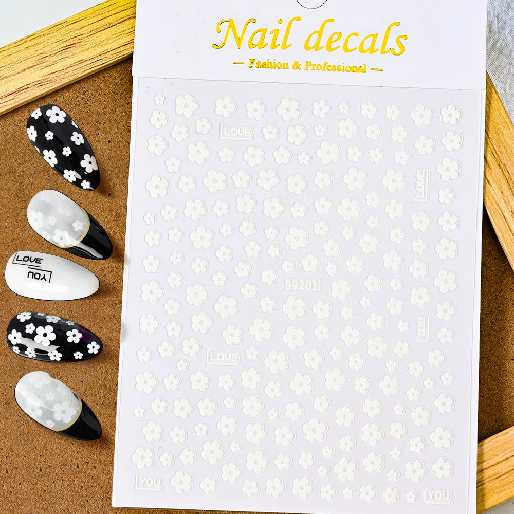 1PC Colorful Flower Nail Stickes 3D White/Purple/Yellow Kawaii 5-Petal Nail Decals Mini Flower DIY Adhesive Nails Art Sliders