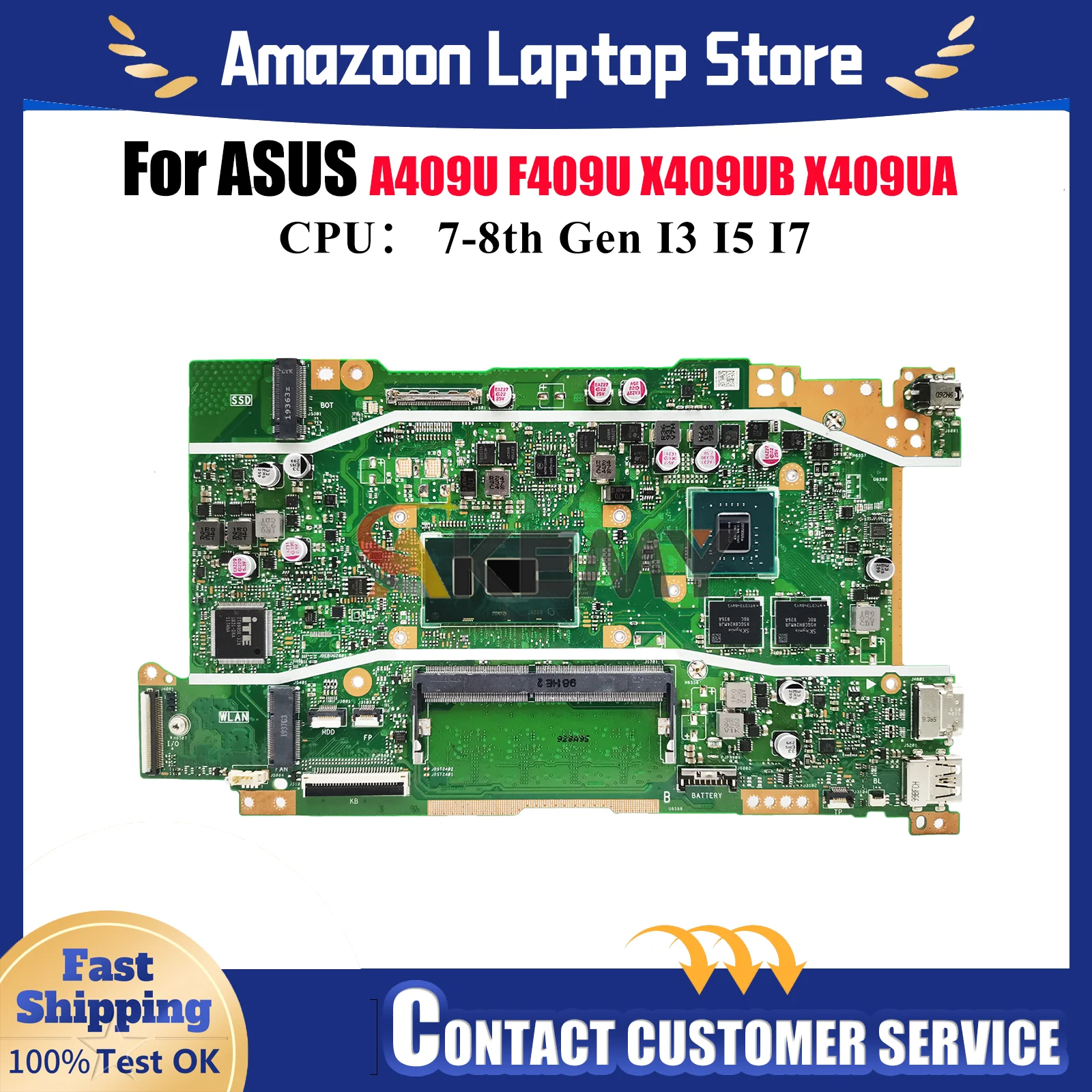

Материнская плата для ноутбука X409UB ASUS VivoBook X509UJ X409U A409U X509UB F409U F509U X509UA A509U, материнская плата I3 I5 I7, тест процессора ОК