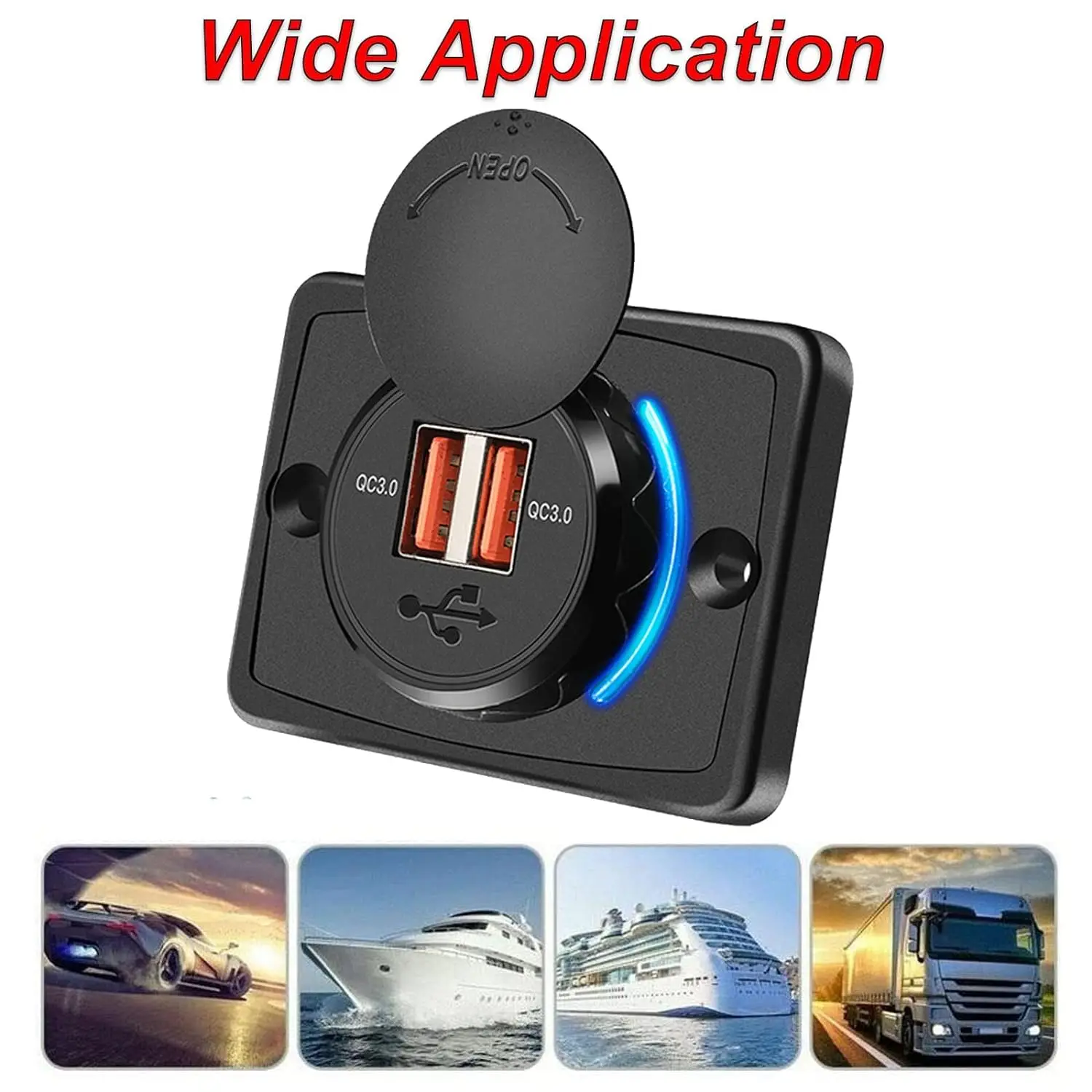 USB Outlet Panel QC 3.0 Dual USB 36W USB Outlet 12V Wall Mount for Bus RV Boat Automotive Marine ATV Truck 12V-24V