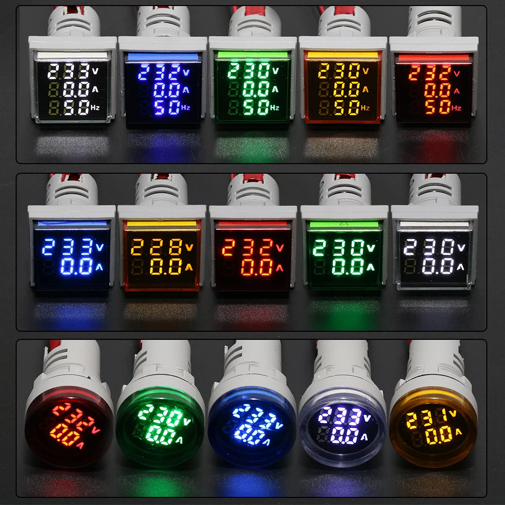22 millimetri Digital 3in1 Indicatore di Tensione AC Amperometro Voltmetro Hz Corrente LED del Tester del Tester Luci di Segnalazione AC 60-500V colorato frequenza
