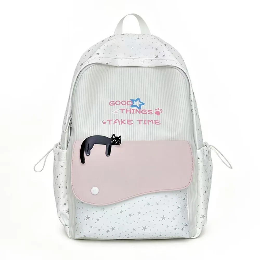 Fashion Sweet Cat Star Backpack Minimalist Printed Nylon Rucksack Large Capacity Multiple Pockets Student School Bag Outdoor Use