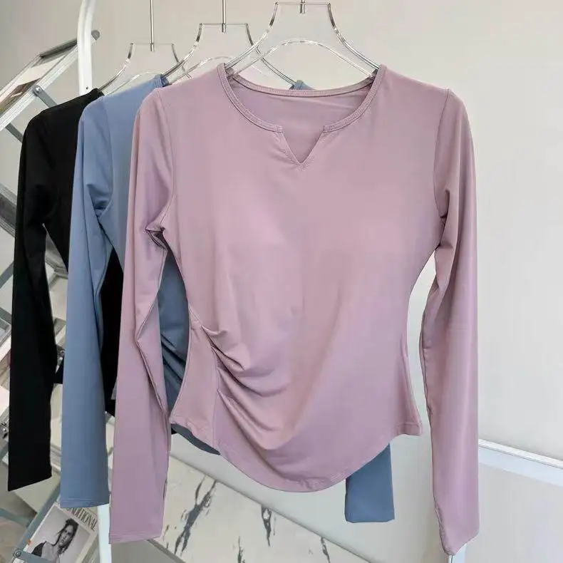 

Women's V-neck Tight Sexy Yoga Clothes Quick-drying Slimming Fitness Running Top Casual Sports Long Sleeve T-Shirt