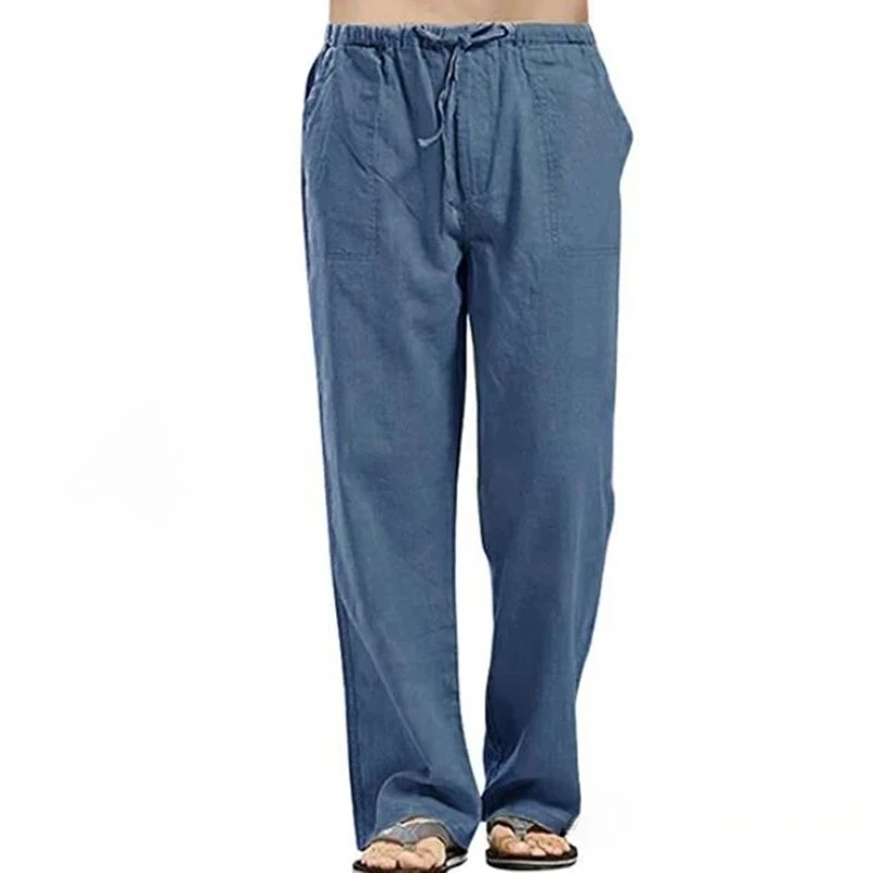 Mens Spring Korean Style Linen Wide Leg Pant Loose Oversized Casual Trousers Lightweight Streetwear and Yoga Sweatpants for Men