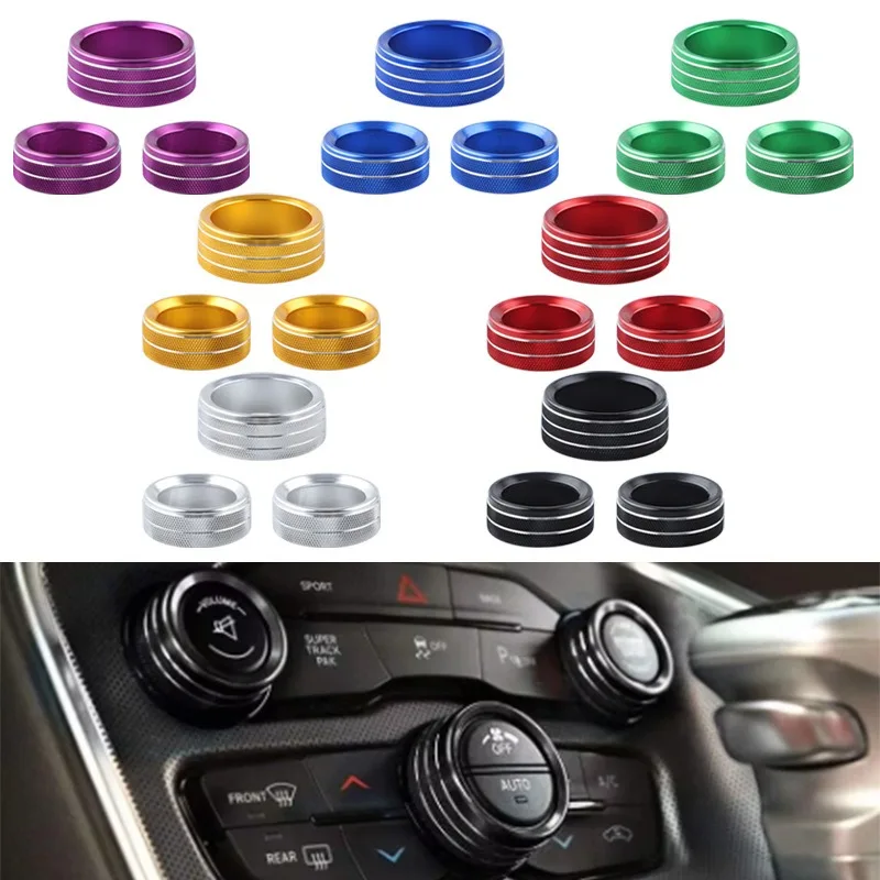 

3PCS Air Conditioning Volume Radio Button Knob Cover for 2015-2022 Dodge Challenger Charger Interior Accessories