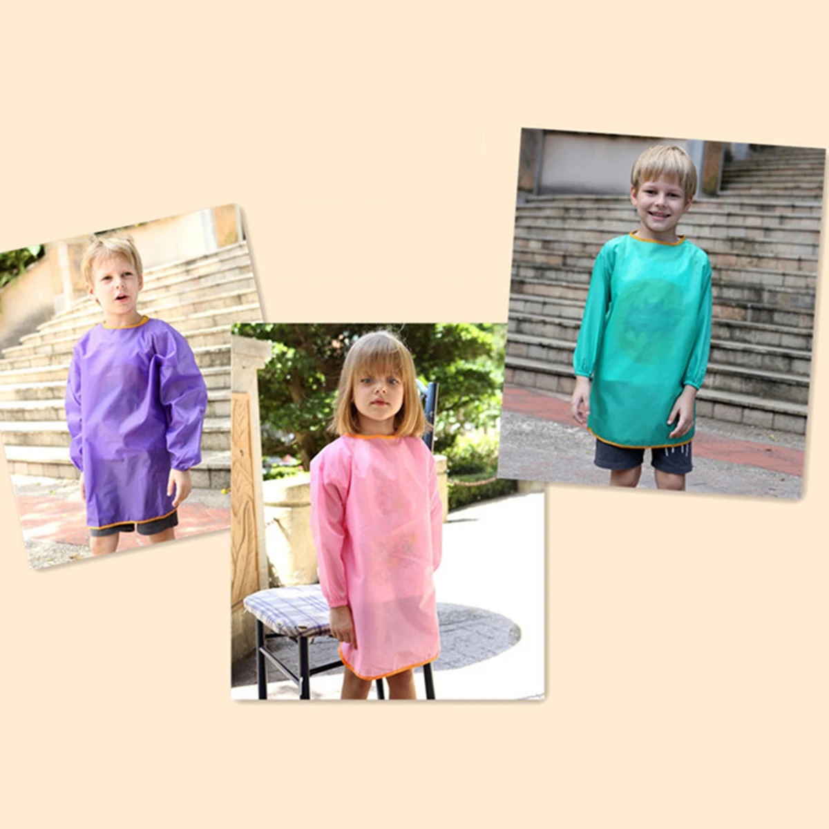 

Kids Painting Apron Toddler Smock Adjustable Closure Pink Work Clothes Reusable Waterproof Long Sleeves Protect Children