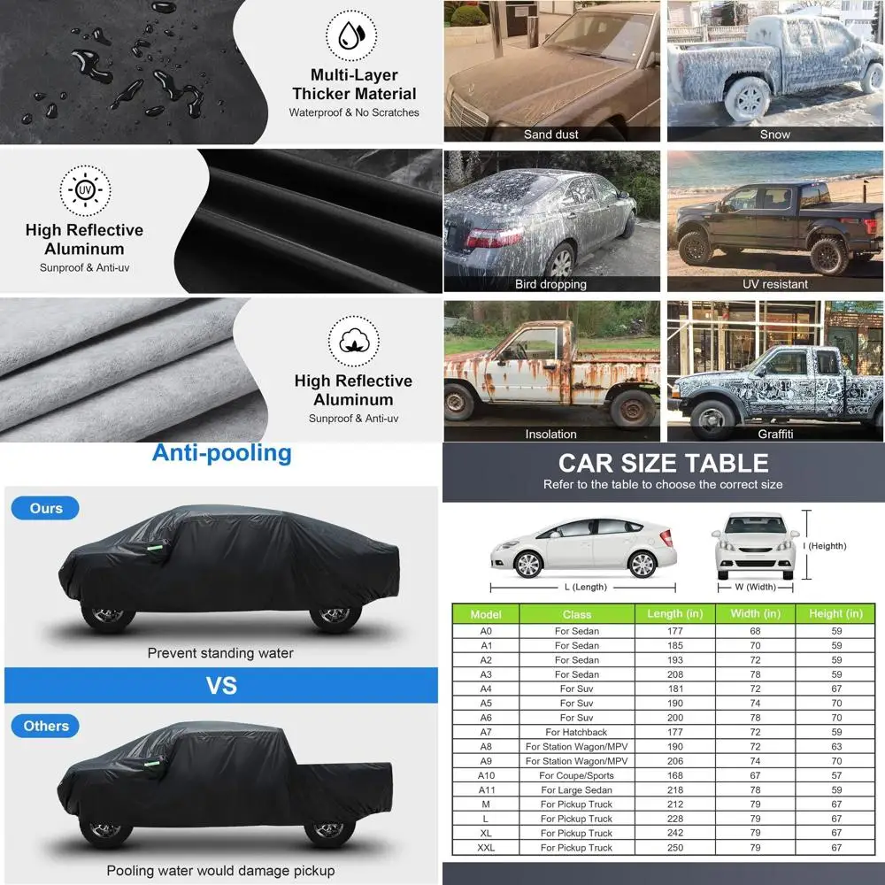 

All-Weather Heavy-Duty 7-Layer Waterproof Truck Cover, UV & Snow Protection, L Size, 228 Length, Max Cab 144