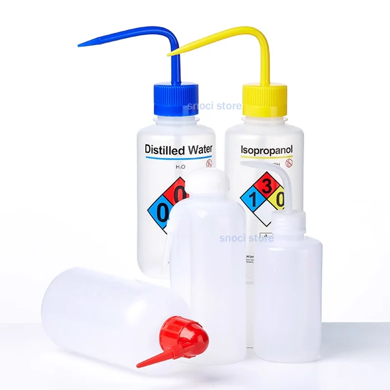 زجاجة الغسيل العلمية، الأسيتون، كحول الإيثيل، الميثانول، الآيسوبروبانول، الماء المقطر، زجاجات هيبوكلوريت الصوديوم الآمنة 500 مل