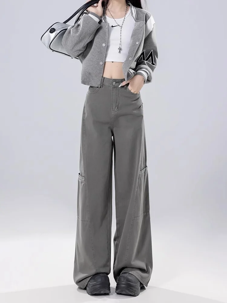 

American Style High Waist Wide Leg Workwear Jeans Women's 2026 Spring New Retro Casual Floor-Length Pants