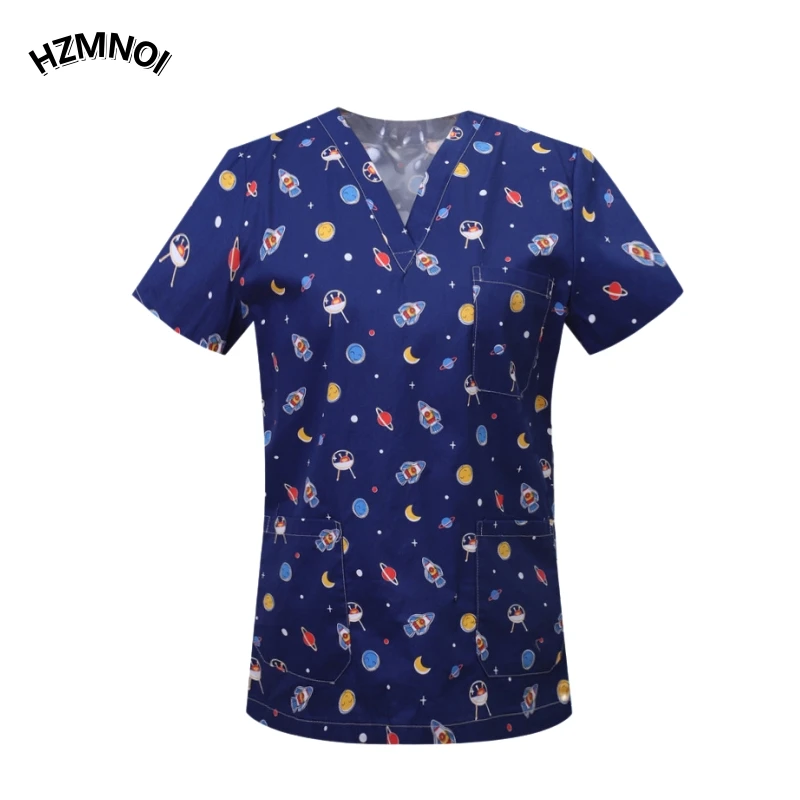 Summer unisex printed brush hand clothes, dental beauty salon clinic nurse doctor V-neck short sleeved Hand washing clothes