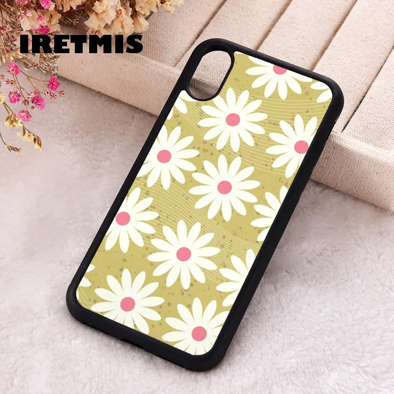 Iretmis Phone Cover Case For iPhone X XS Max XR 11 12 13 PRO MINI 14 15 16 Plus Rubber Silicone Yellow Daisies