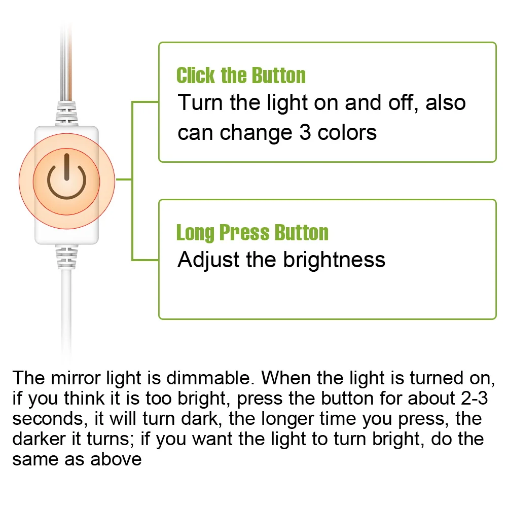 LED Mirror Lights 3 Colors Makeup Lamps 5V Dressing Table Lamp USB Touch Dimmable Bathroom Bedroom Decoration Lighting