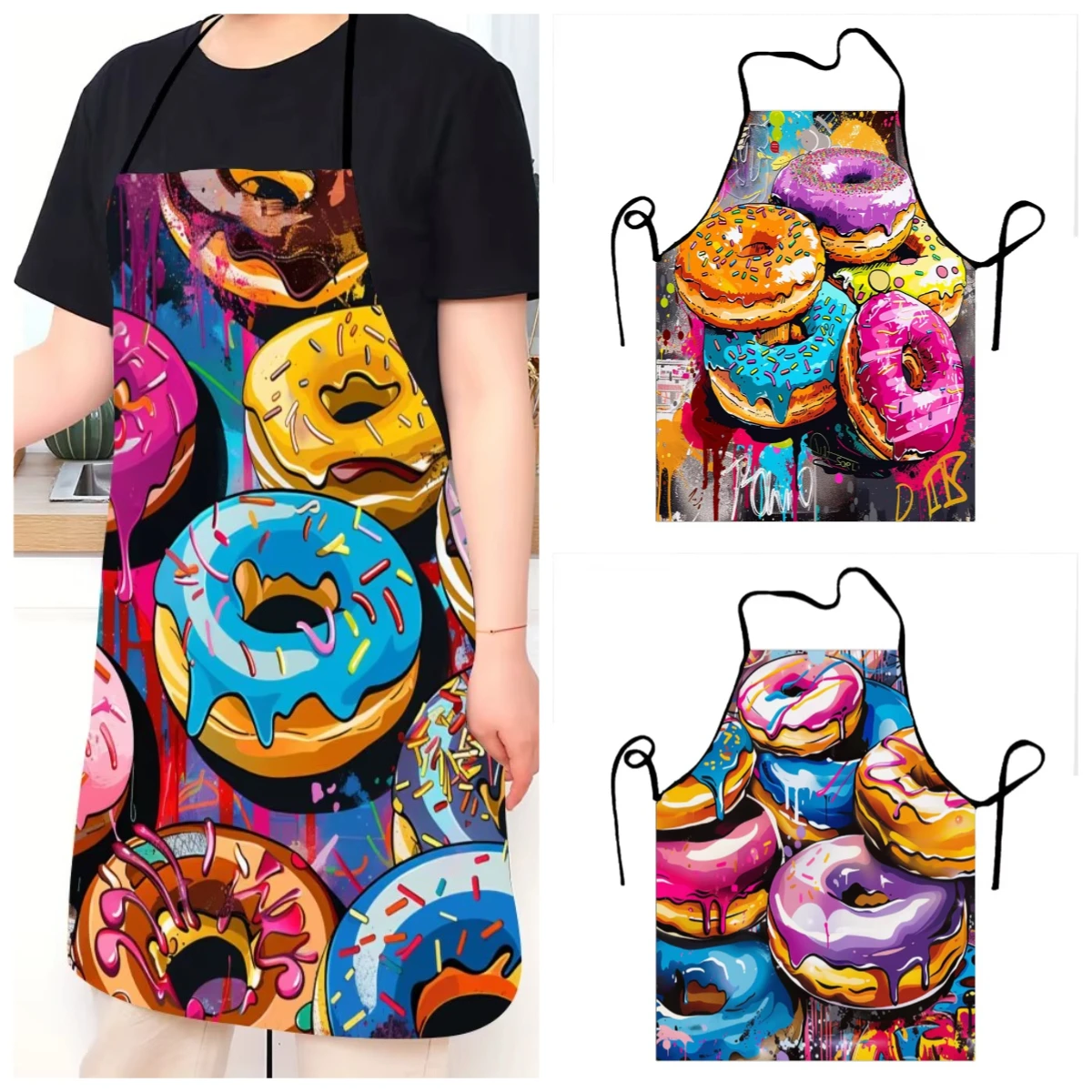 Lustige Schürze mit Donut-Print zum Backen |   50x70cm Waschbar |   Unisex Küchenschürze für Café und Kochen