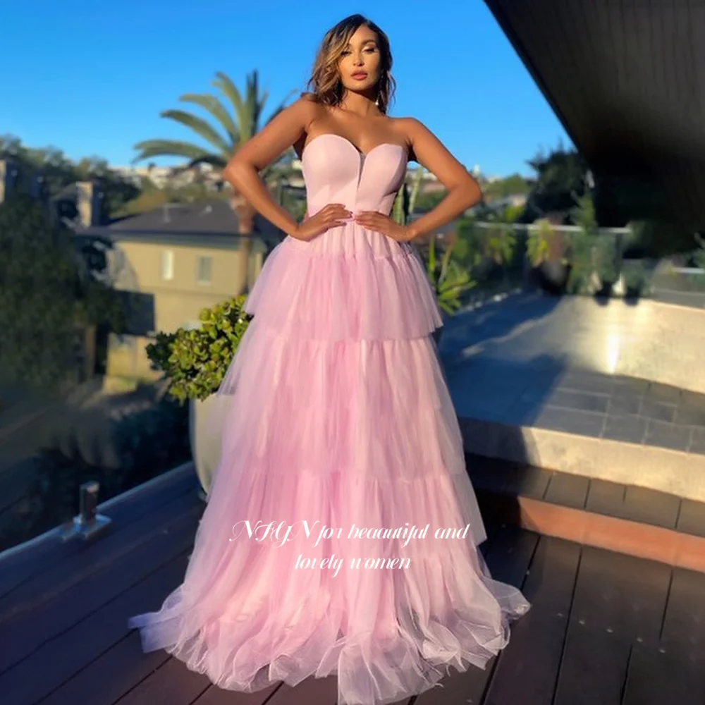 

NFYN Sweetheart Prom Dress Party Dress with Multilayers Evening Gowns Pink Princess Gowns for Arabic Women vestidos Customized