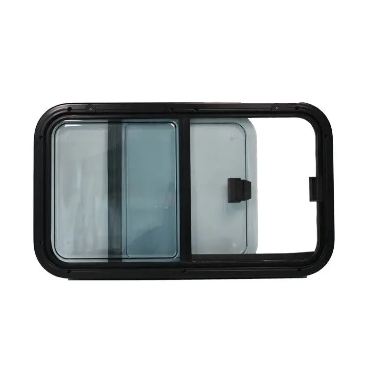 RV Slide Rear Window 320x550 Black Color Double Panes Caravan Sliding Window