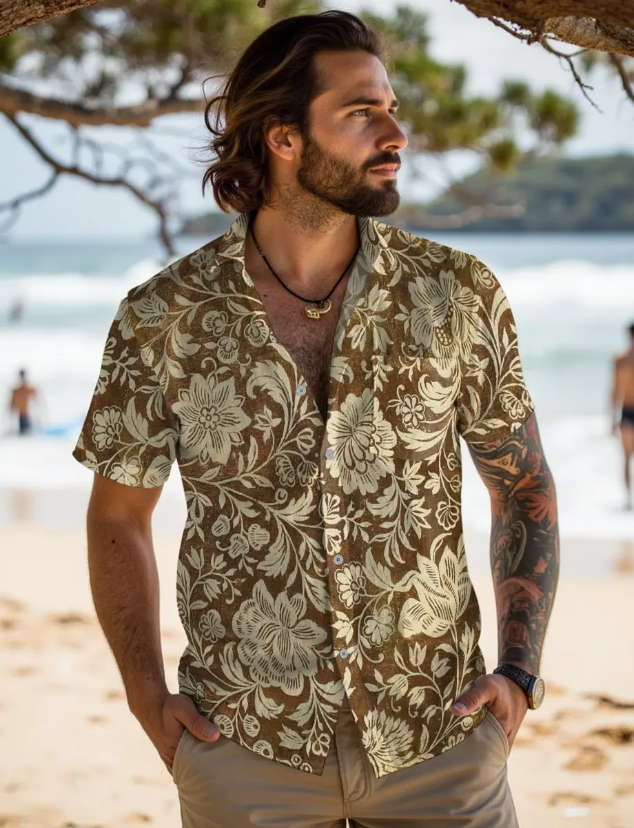 

Summer new men's Hawaiian style printed short sleeved shirt, Hawaiian street top, casual and comfortable shirt