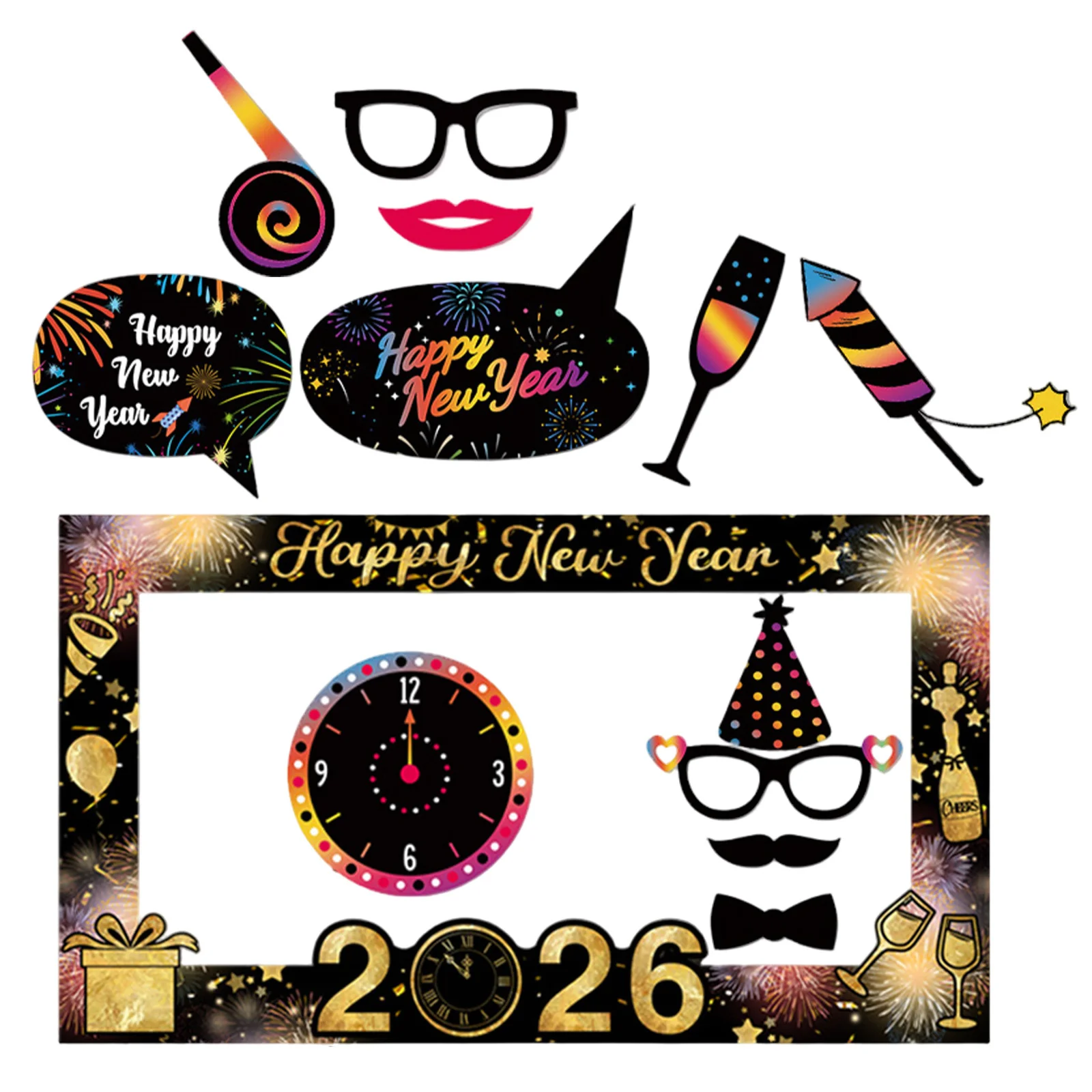 

1 Set New Year Photo Prop Frame Foam Board Lightweight Sturdy Spring Festival Photo Booth Accessories Happy New Year Eyeglasses