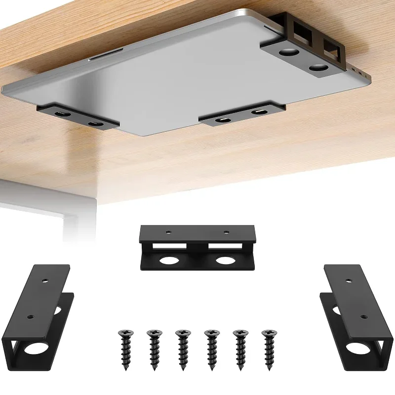 Suporte de Metal para Laptop Sob a Mesa, Prateleira para Laptop, para Mac Mini, Macbook, Teclado com Silicone Antirrisco