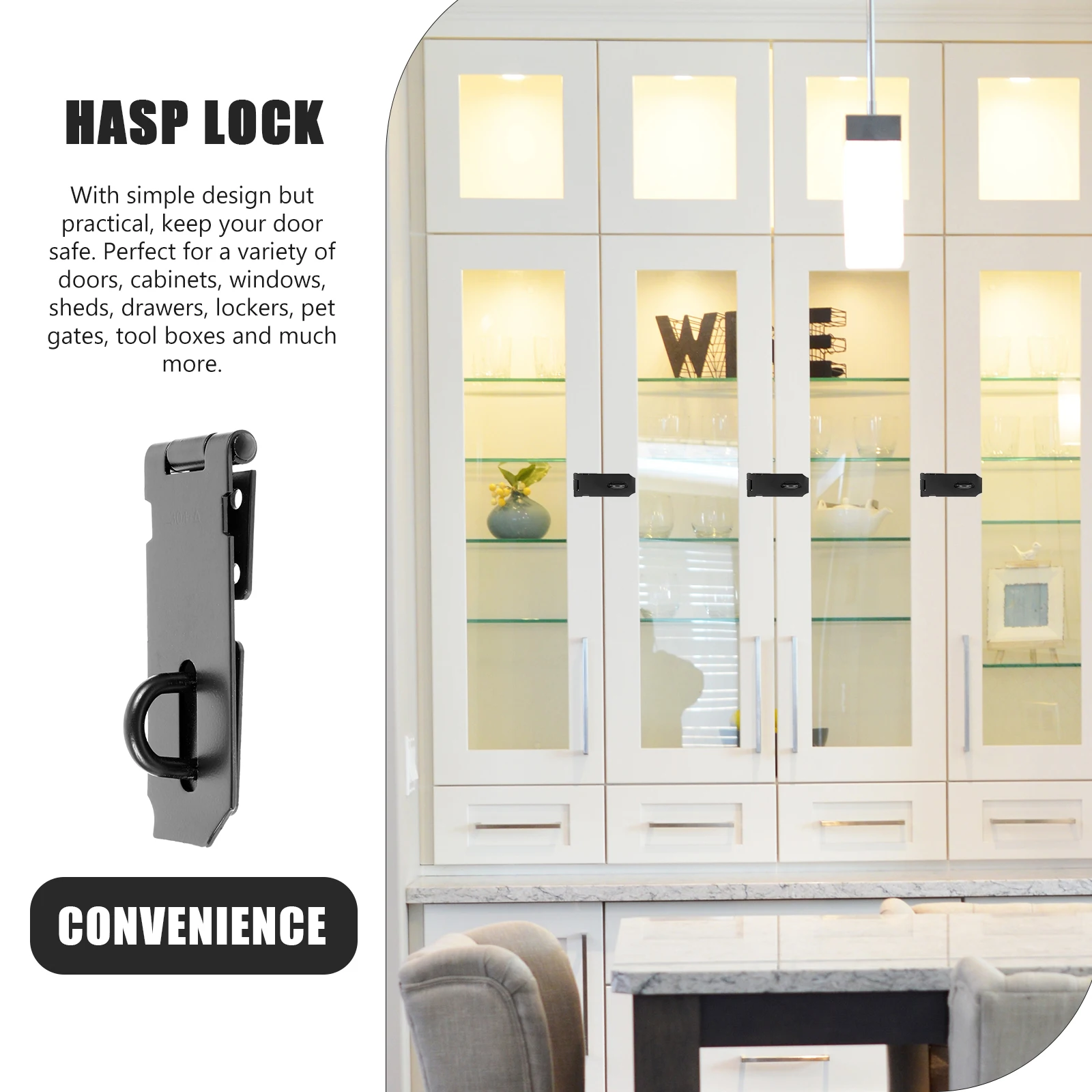 

Black Stainless Steel Lock Plate 4 Inch Thick Buckle Hasp Lock for Door Cabinet Window Shed Drawer Locker Pet Gate Tool Box