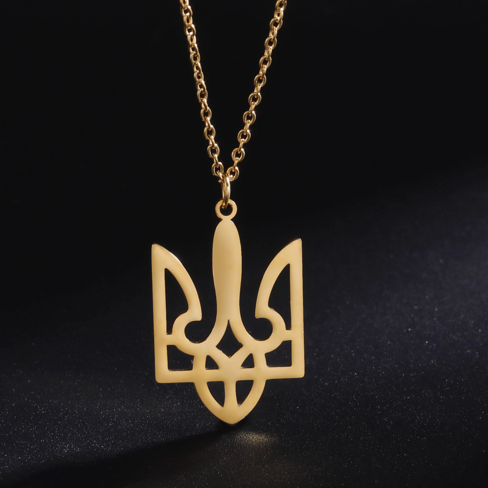 Vassago Stainless Steel Ukraine National Emblem Pendant Necklace for Men and Women's Blessings Gift Geometric Jewelry