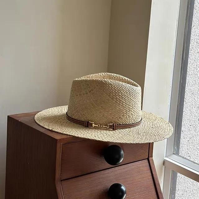 Moda Vintage Raffia Straw Jazz Hats Dla Kobiet Mężczyzn Czapki Letnie Plażowe Dorywczo Fedora Hat Jazz Hat Elegancki Sunhat Chapeau Enfant