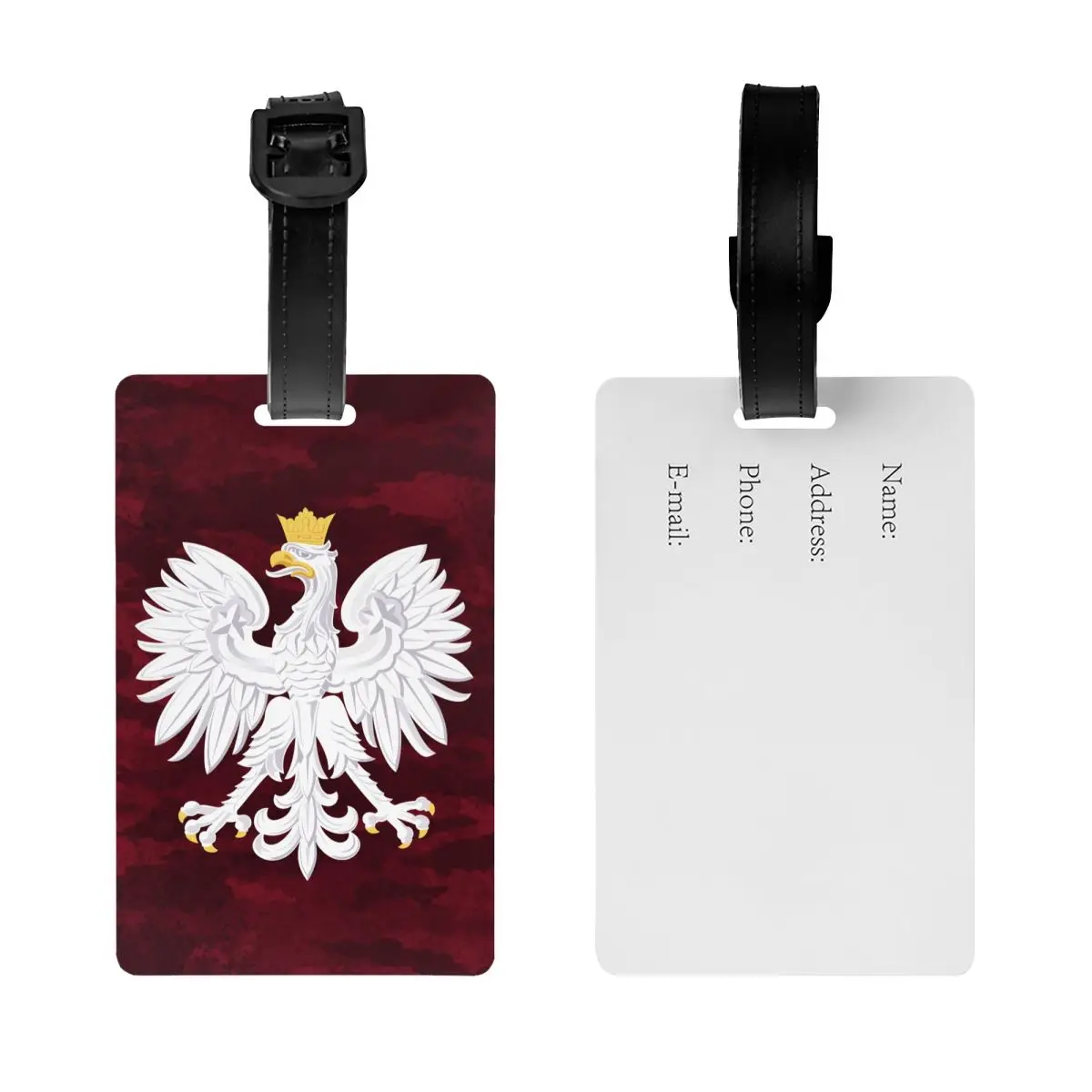 Custom Polska Polish Eagle Luggage Tag With Name Card Poland Coat of Arms Privacy Cover ID Label for Travel Bag Suitcase