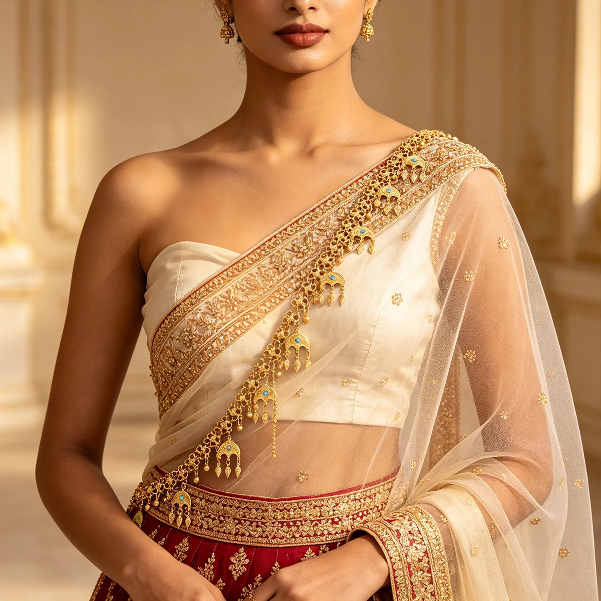 Gold Plated Alloy Carved Leaf Tassel Body Chains For Women Kurdish Afghan Ethnic India Thailand Bride Wedding Party Body Jewelry