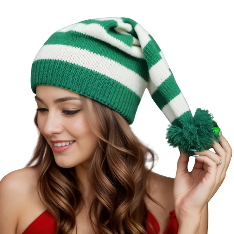 New Parent Red Christmas Hat Striped Women Holiday Wool Hat Knitted Christmas Hat Women Warm Winter Beanie Family Matching