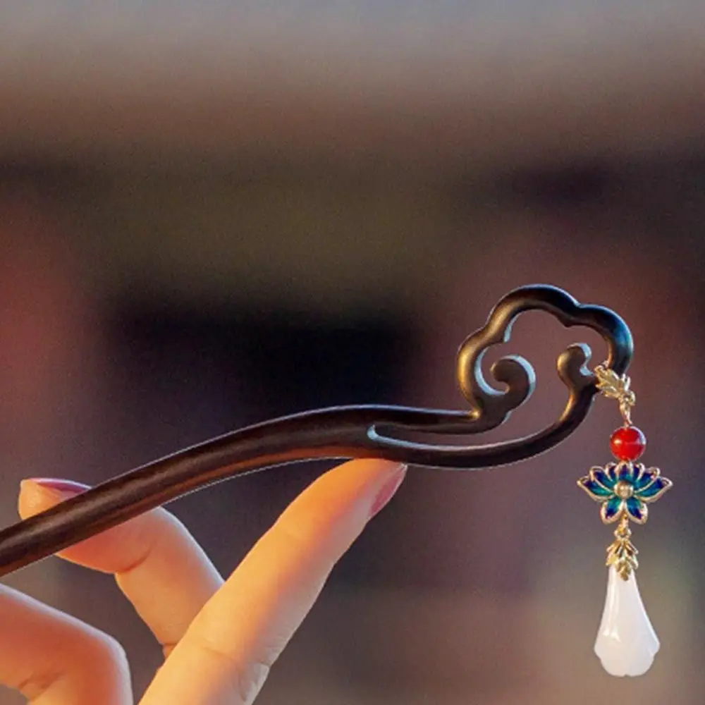 Temperament Cloud Tassel Imitation Jade Simplicity Wooden Women's Accessories Vintage Hair Stick Hair Fork New Chinese Hairpin