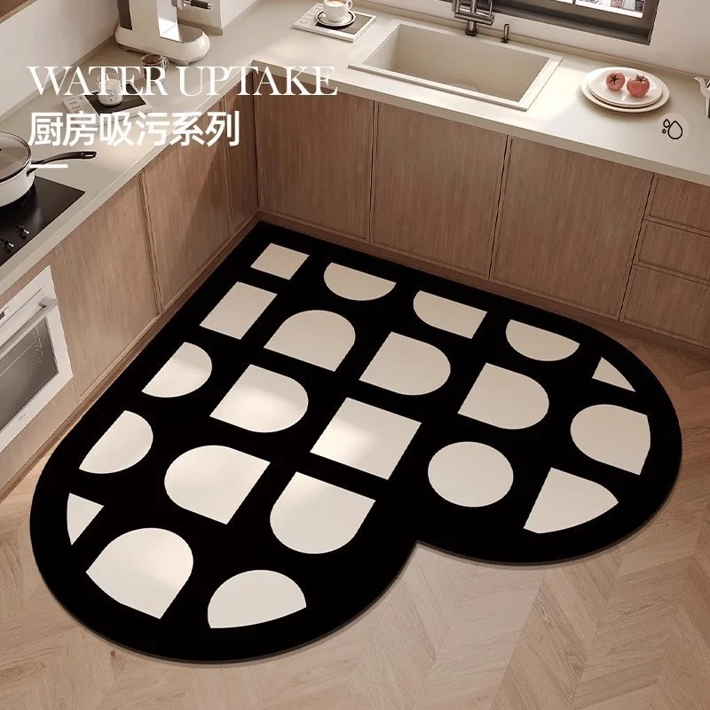VIKAMA 1PC French Light Luxury Heart-Shaped Kitchen Floor Mat With Diatomaceous Mud For Easy Care Waterproof Non-Slip Carpet
