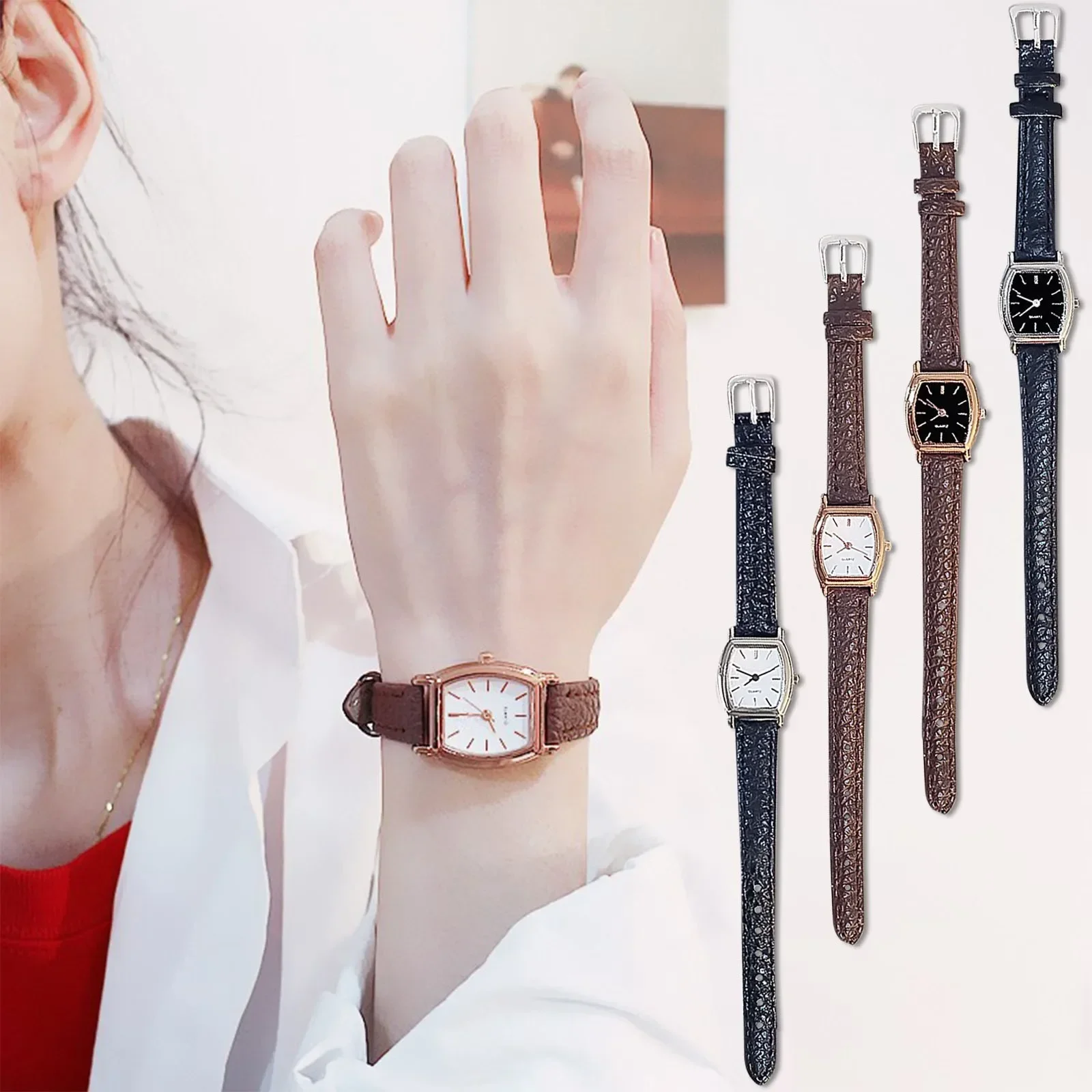 Leather Strap Quartz Analog Watch Fashion Exquisite Small Dial All-Match Watch Women Simple Watch Square Dial Relogios Feminino