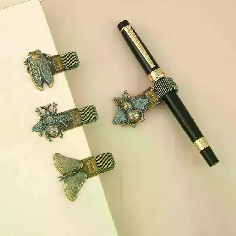 Vintage Metal Pen Clip, Spring Loaded Pen Holder For Notebook Journal Office School Stationery 1pc