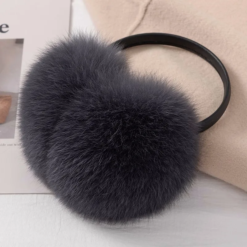 New Style Luxury Ladies Fox Fur Earmuffs Winter Women Warm Real Fox Fur Earmuffs Girl\'s Earlap Ultra Large Ladies Plush Earmuff