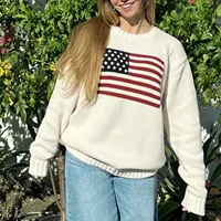 Puloru Women's Loose Fit Sweaters Fall Winter Casual Stars Stripe Flag Print Round Neck Long Sleeve Pullovers Knitted Jumpers - Image 3