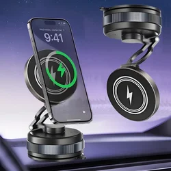 15W Vacuum Suction Magnetic Car Wireless Charger 360 Rotation Metal Foldable Stand Carregadores Sem Fio For Iphone 16 15 Samsung
