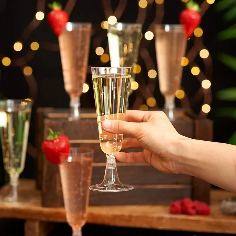 50Pcs Champagne Cups Disposable Plastic Clear Cocktail Cups Goblet Wine Cup Wedding Toasting Party Bar Home Drinkware Supplies