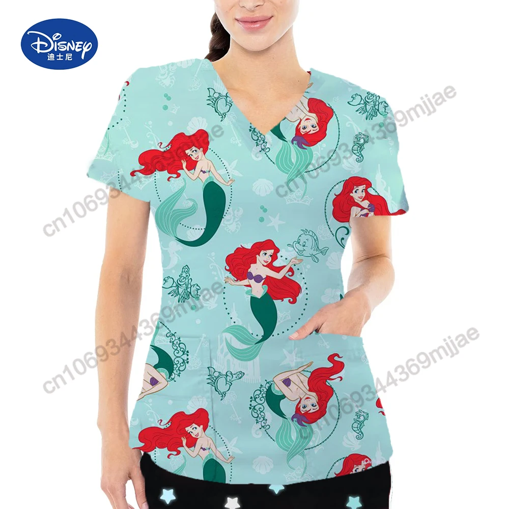 Disney Women T-shirts for Women Summer 2023 V-neck Women's T-shirt Pocket Clothing Female Woman Clothes Graphic Tee Tshirt Yk2