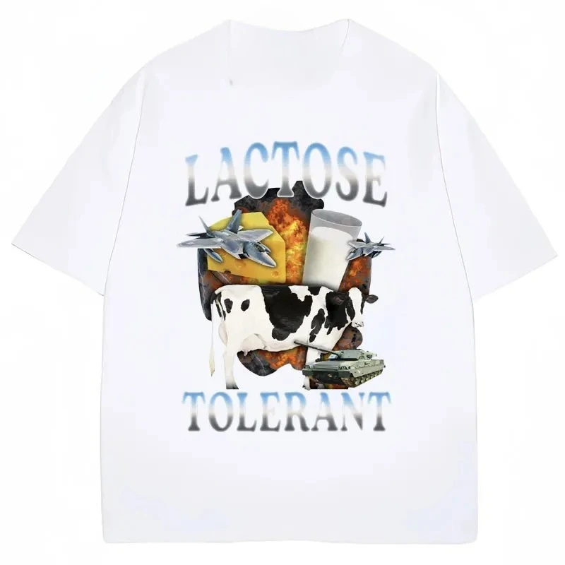 الصيف اللاكتوز متسامح مضحك الحليب طباعة تي شيرت الرجال النساء ريترو موضة قصيرة الأكمام الصيف عادية الفكاهة تي شيرت الهدايا