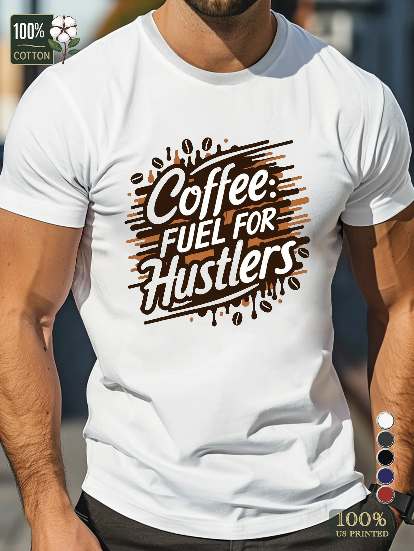 

Coffee Fuel for Hustlers Pure Cotton Mens T-shirt Comfort Fit Undershirt Crew Neck Short Sleeves Men Clothing Fashion Streetwear