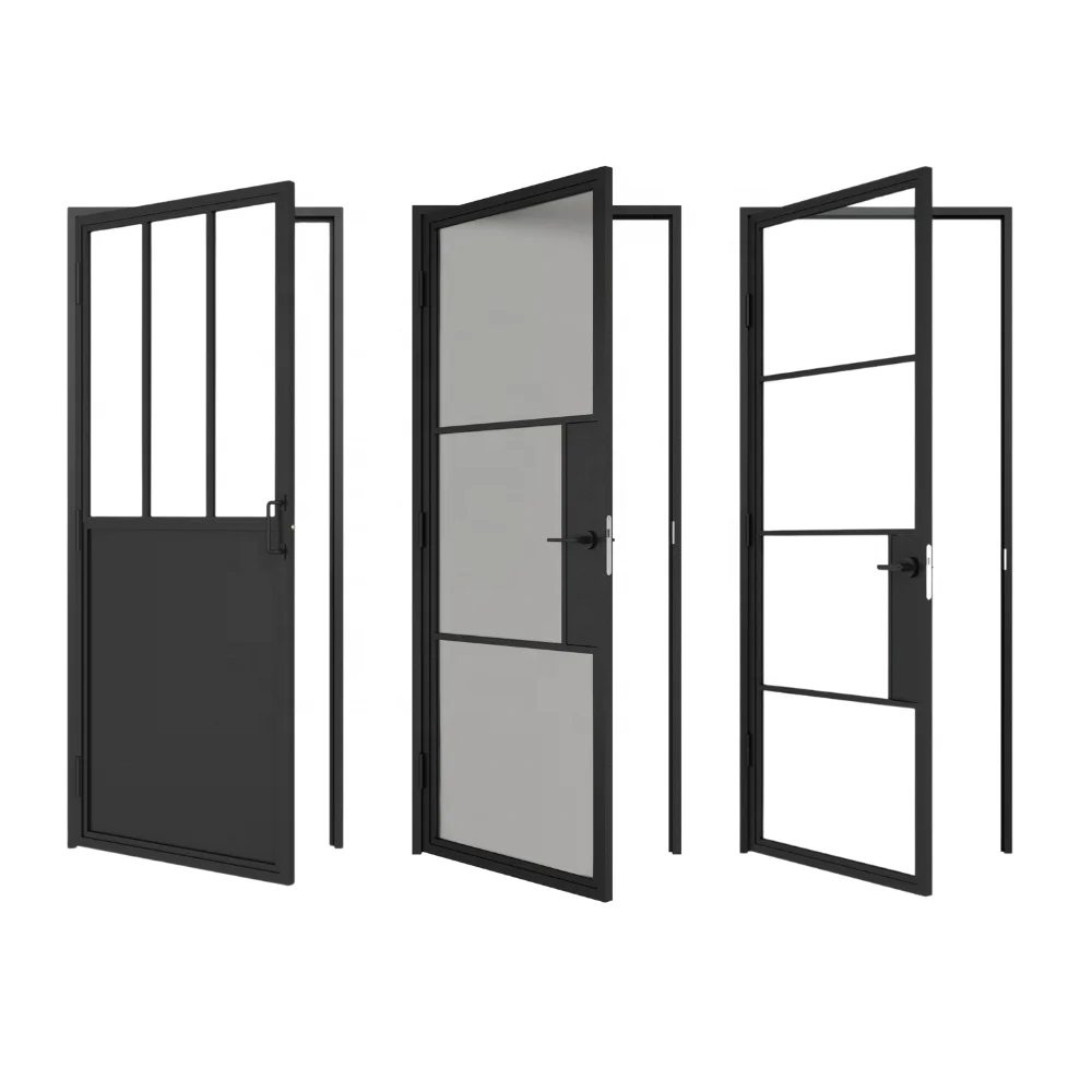 For Kinmade Modern Metal Frame Glass Panel Interior French Sliding Barn Doors