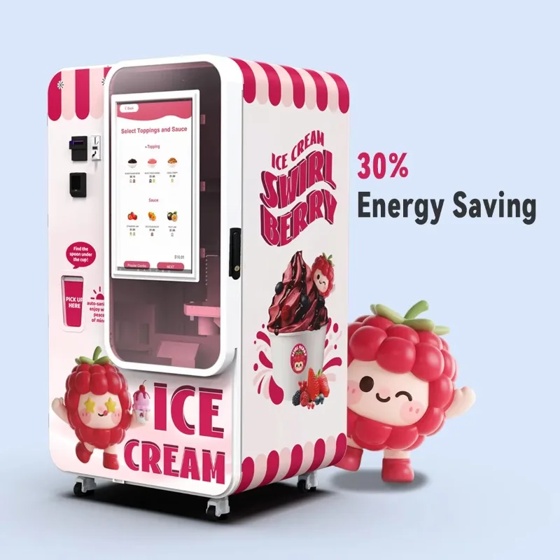 

Customized Fully Automatic Touchscreen Ice Cream Vending Machine Self-Serve 24/7 Shopping Mall Commercial Use