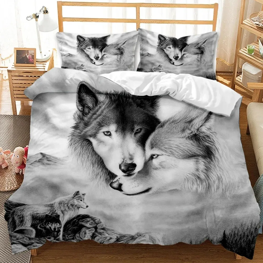 3D Printed Wolf Bedding Set Wild Snow Wolf Animal Duvet Cover Double Twin Full Queen King Adult Kids Bedclothes Quilt Cover