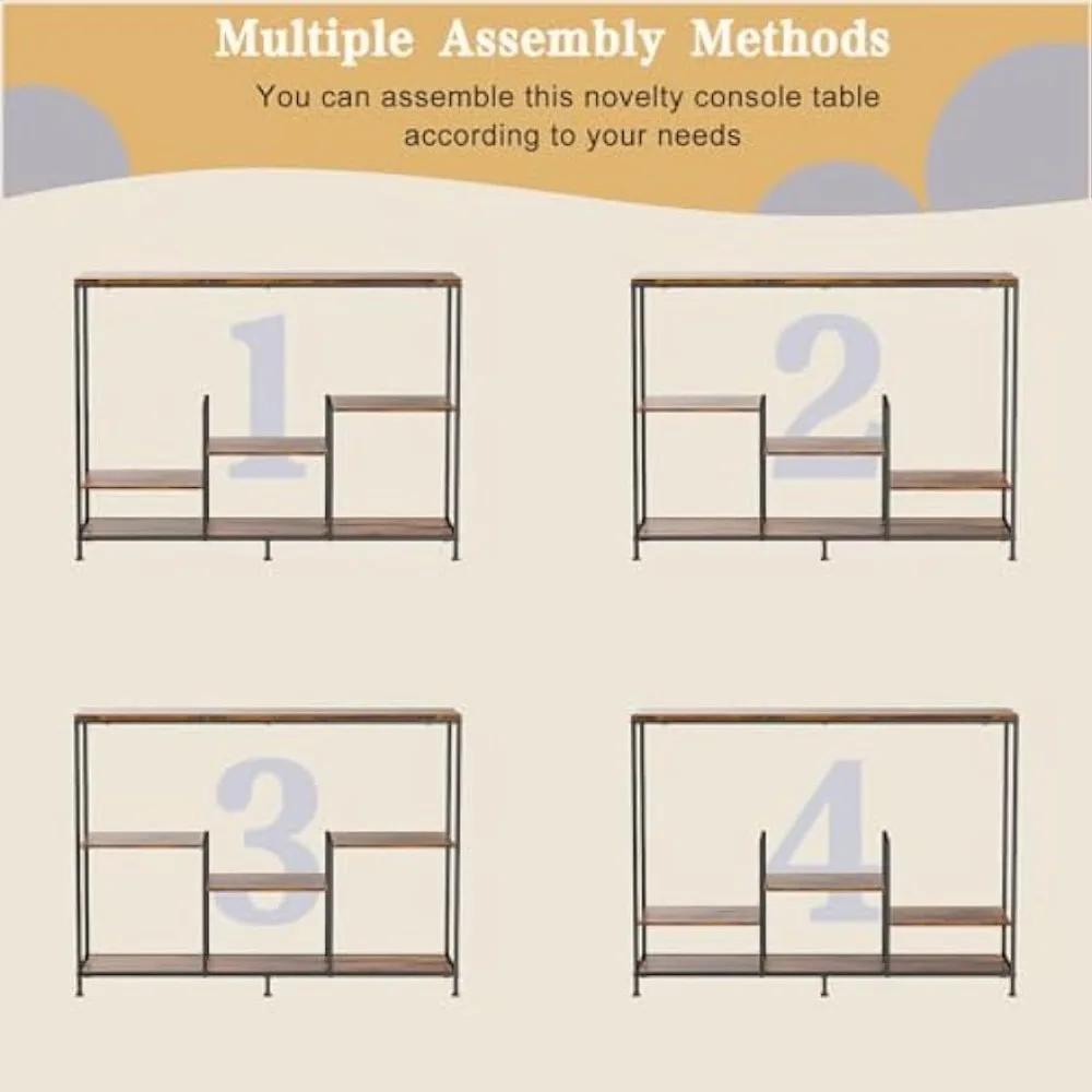 Entryway Tables with 3 Adjustable Shelves, Behind Couch  Entrance  Long Sofa Table Console  for Entryway, Hallway