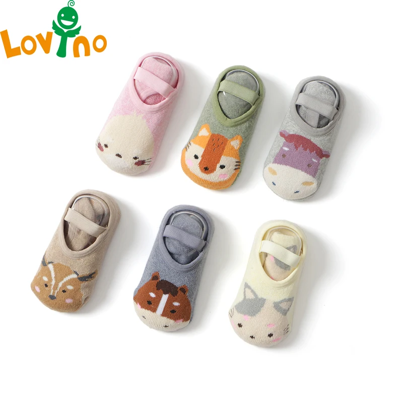 1 Pair Fashion Baby Girls Boys Cute Cartoon Non-slip Cotton Toddler Floor Socks Animal Pattern First Walker Shoes For Newborns